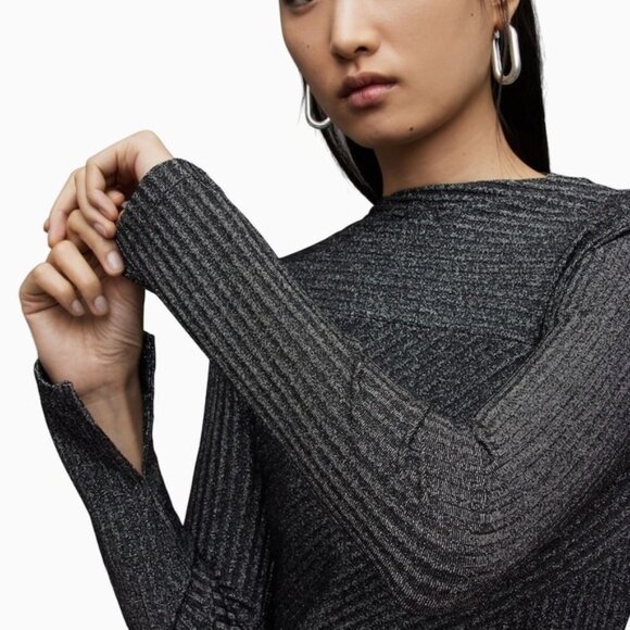 All Saints Gia Sparkle Gray Metallic Midi Dress Size 6 - Picture 5 of 6